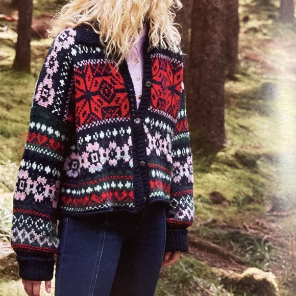 Free People Snowdrift Argyle Wool Blend Multicolor Knit Cardigan Sweater SAMPLE - Picture 1 of 9